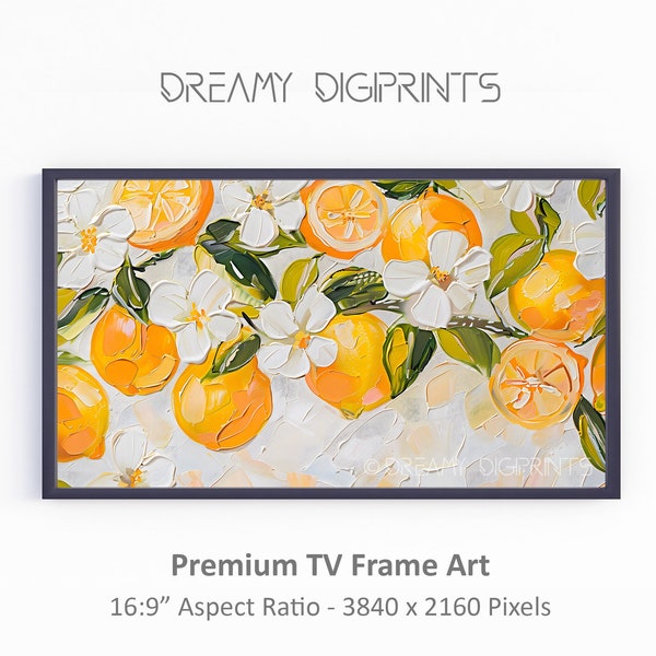 Frame TV Art Summer, Textured Lemons Oil Painting, Textured Citrus Digital Download TV, Colorful Summer Or Spring Frame TV Instant Download