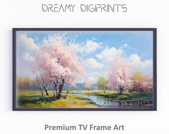 Samsung Frame TV Art, Vintage Cherry Blossom Print, Vintage Oil Painting, Farmhouse Decor, Digital Download, TV Art Cherry Blossom Forest