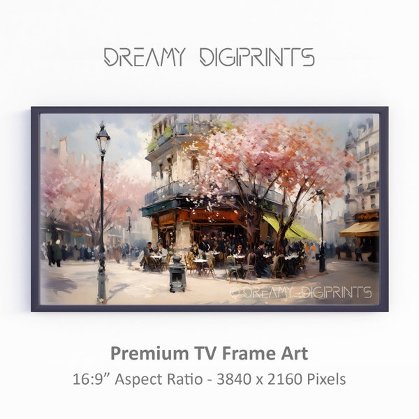 Samsung Frame TV Art, Vintage Café Scene, Vintage Oil Painting, Digital Download, Frame TV Art French Café, Antique Parisian Cafe Painting