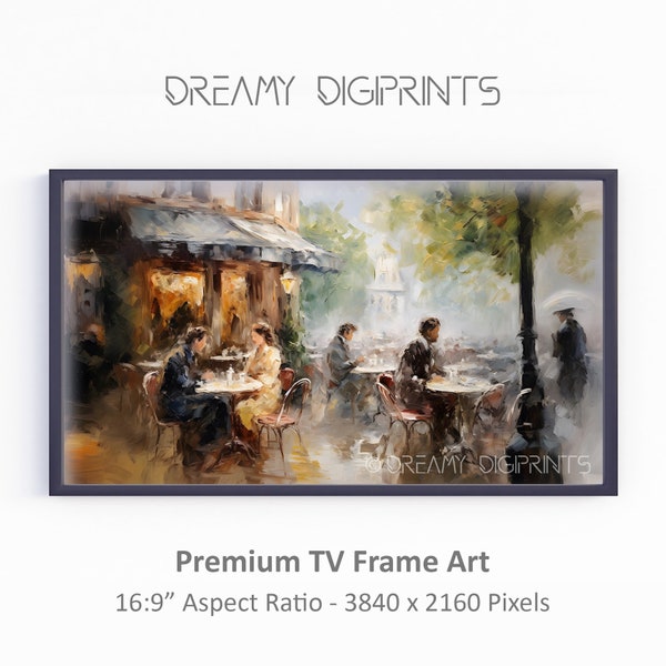 Samsung Frame TV Art, Vintage Café Scene, Vintage Oil Painting, Digital Download, Frame TV Art French Café, Antique Parisian Cafe Painting