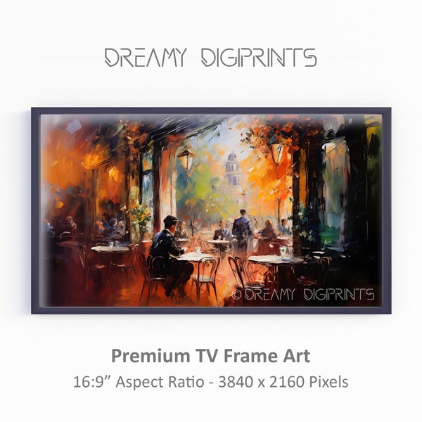 Samsung Frame TV Art, Vintage Café Scene, Vintage Oil Painting, Digital Download, Frame TV Art French Café, Antique Parisian Cafe Painting