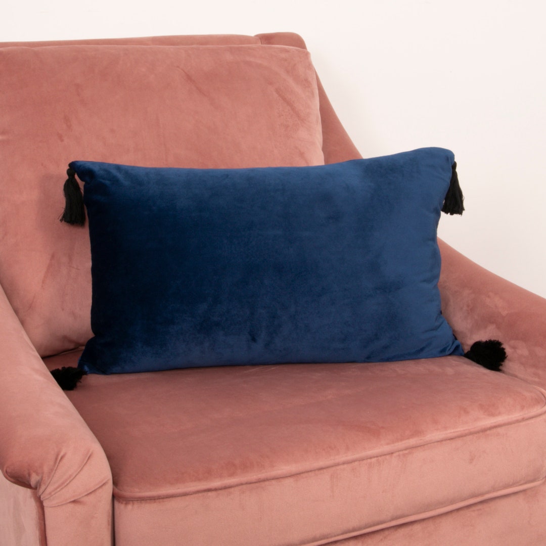 Navy Blue Velvet Tassled Boudoir Cushion Etsy