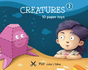 CRÉATURES Set 2. Jouets Papercraft pour enfants. 10 jouets en papier simples