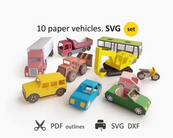 Paper Craft Vehicles SVG Templates for Cricut. 3D Models of Paper Trucks and Cars