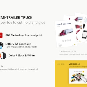 Semi-trailer Truck. Paper Printable Toy. Paper Craft PDF - Etsy Canada