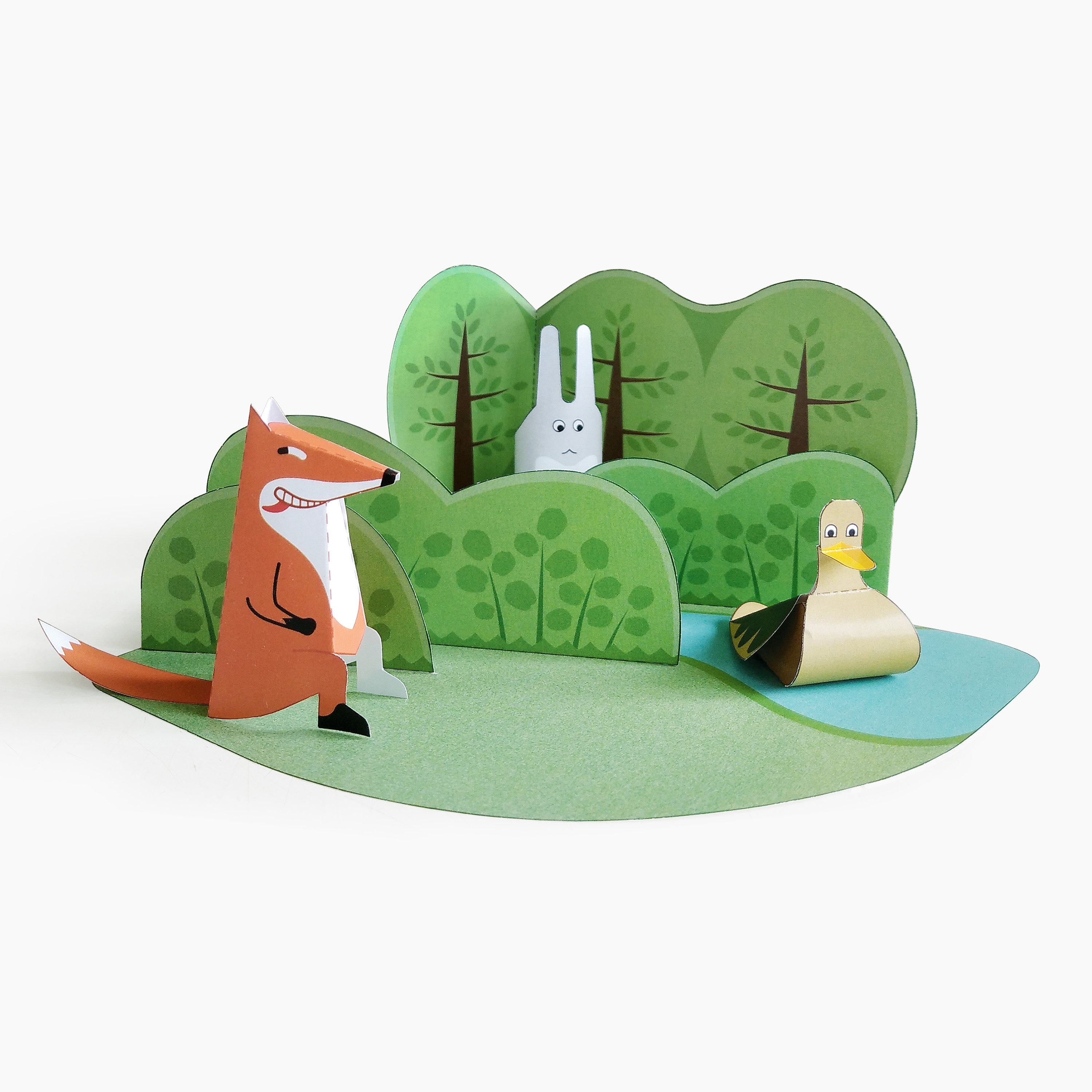 Printable Paper Diorama With Animals. Fox Rabbit and Duck. | Etsy