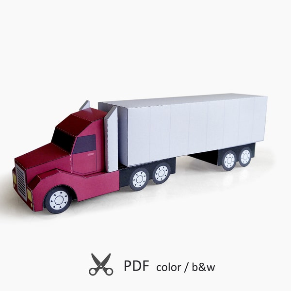Semi-Trailer Truck. Paper Printable Toy. Paper Craft PDF Templates