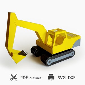 Plantilla de excavadora para Cricut. Juguete artesanal de papel en SVG, DXF y PDF