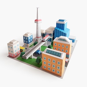 Downtown. Paper Diorama PDF Printable Template