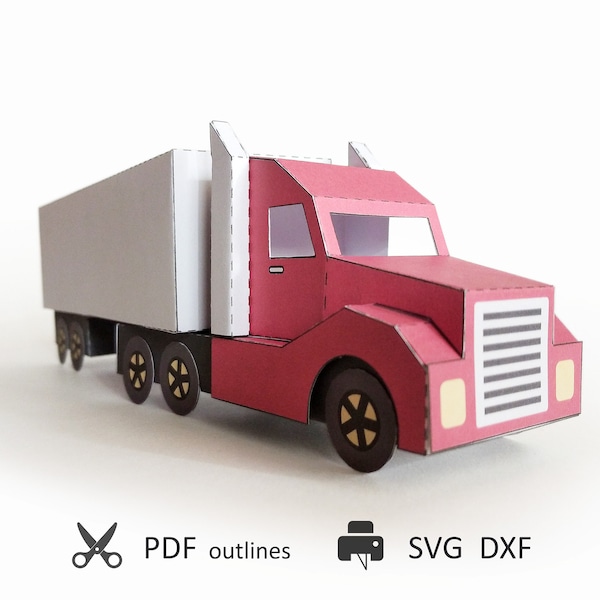 Modèles SVG de camion semi-remorque. Jouet en papier à construire avec Cricut