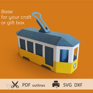 Paper Tram. Template for your Craft or Gift Box. Digital File for Instant Download