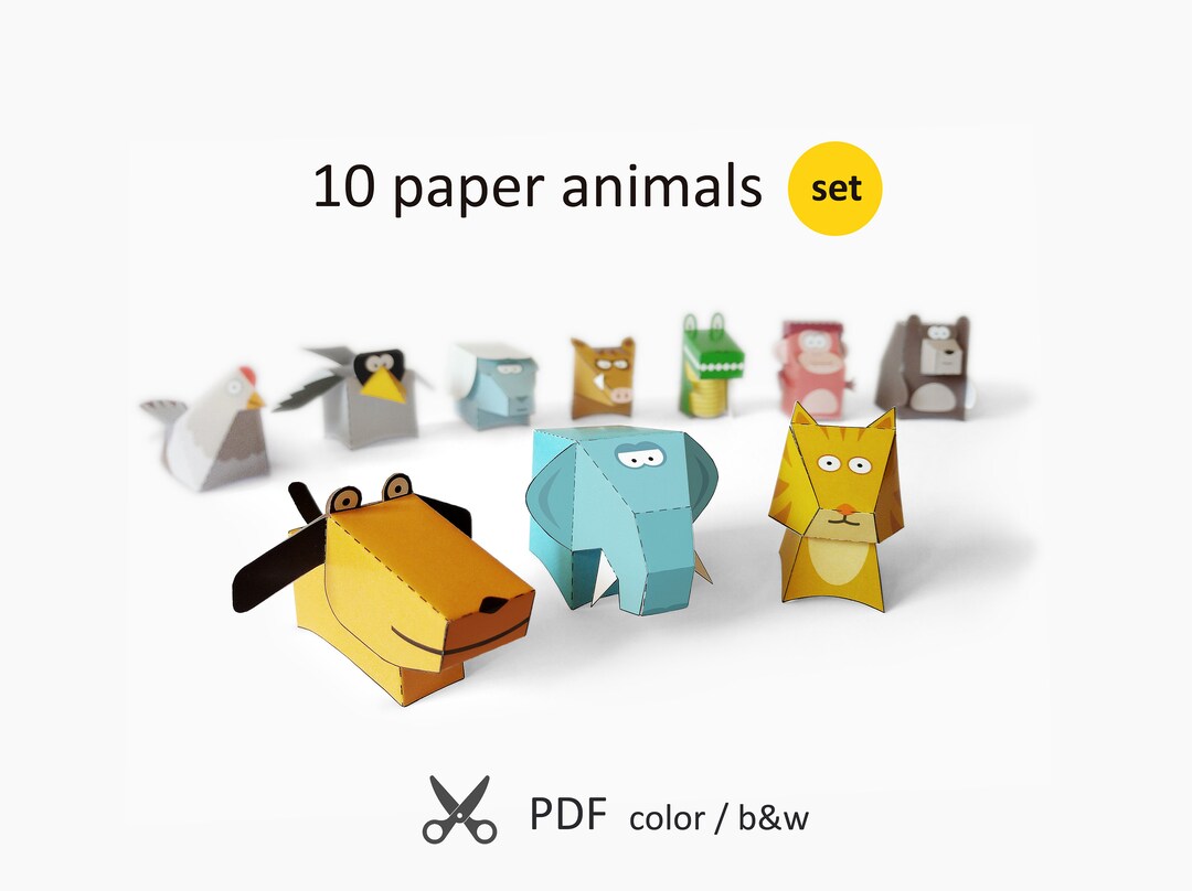 Paper Animals. Easy Paper Toys for Kids. Printable Templates - Etsy