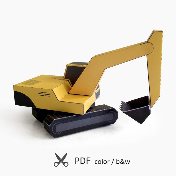 Excavator. Paper Craft Toy. PDF Printable Templates