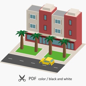 Diorama Apartment Building and a Car. PDF Printable Template