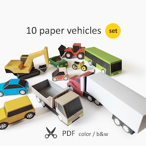 Papierspielzeug für Autos, Motorräder, Busse, LKW und Zubehör. Album zum basteln Bild 1
