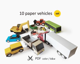 Paper Toys of Cars, Motorbikes, Buses, Trucks and Equipment. Album for Paper Craft