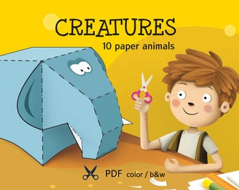 Papieren dieren. Gemakkelijk papieren speelgoed voor kinderen. Afdrukbare sjablonen