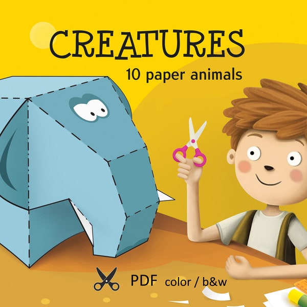 Papiertiere. Einfaches Papierspielzeug für Kinder. Druckbare Vorlagen