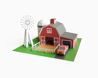 Diorama American Farm. Printable Paper Diorama PDF Template