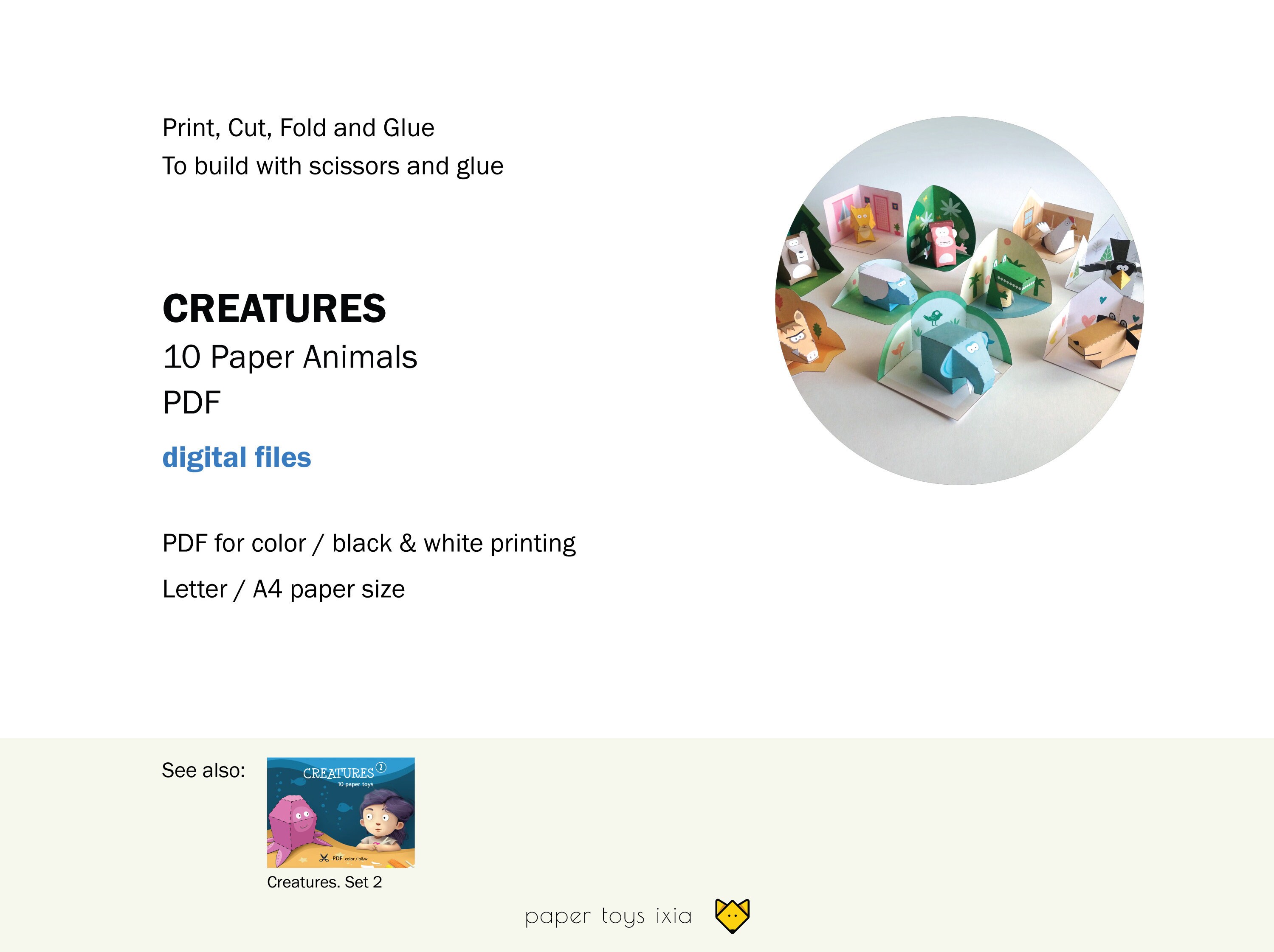 Paper Animals Easy Paper Toys for Kids Printable Templates Etsy