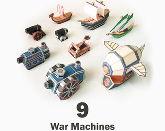 Miniaturas de papel de máquinas de guerra medievales de fantasía - Plantillas imprimibles en PDF
