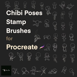 Chibi reference poses as brush stamps for Procreate 44 Brush Stamps Love anime and want to create the chibi style