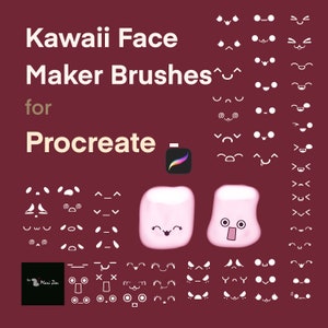 Può includere: Pennello Kawaii Face Maker per Procreate. Un set di pennelli digitali per creare facce di cartoni animati carine. I pennelli includono una varietà di occhi, bocche, nasi e altre caratteristiche del viso. I pennelli sono progettati per essere utilizzati con l'app Procreate.