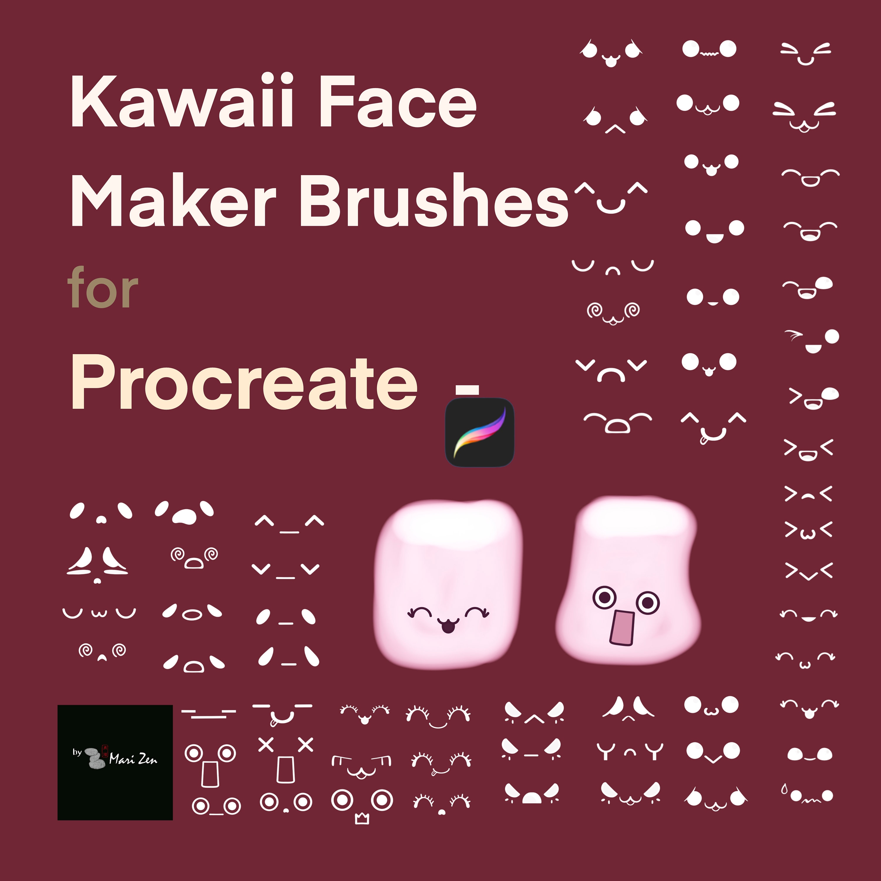Pinceles Procreate Kawaii Anime Face Maker – 35+ caritas chibi y rasgos para combinar