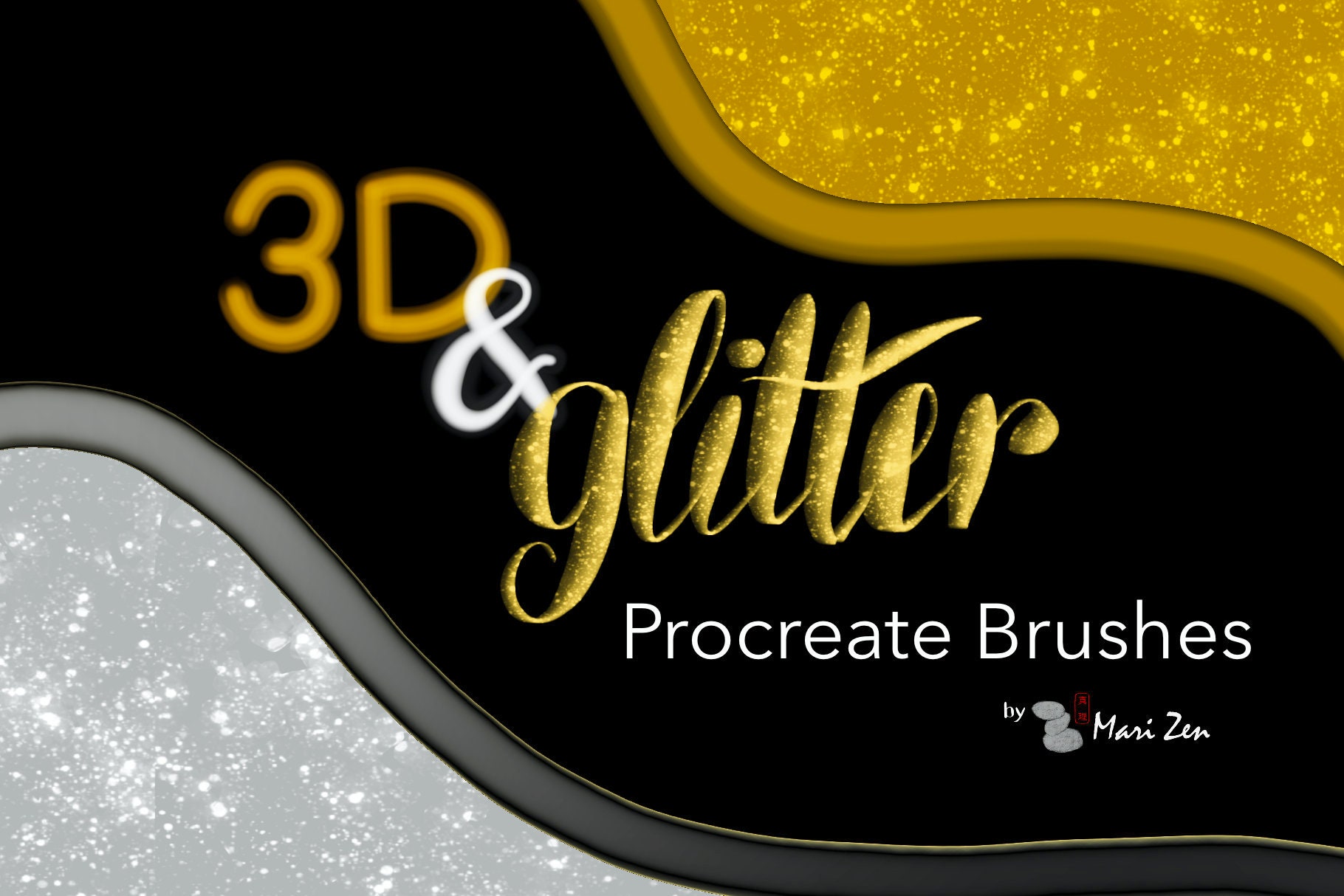 Pincéis de Glitter e Lettering 3D para Procreate — 35+ pincéis cintilantes para iPad