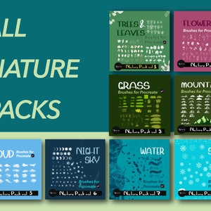 Massive Bundle of Nature Brushes for Procreate Trees, Flowers, Grass, Snow, Water, Mountains, Clouds. Create nature environments faster