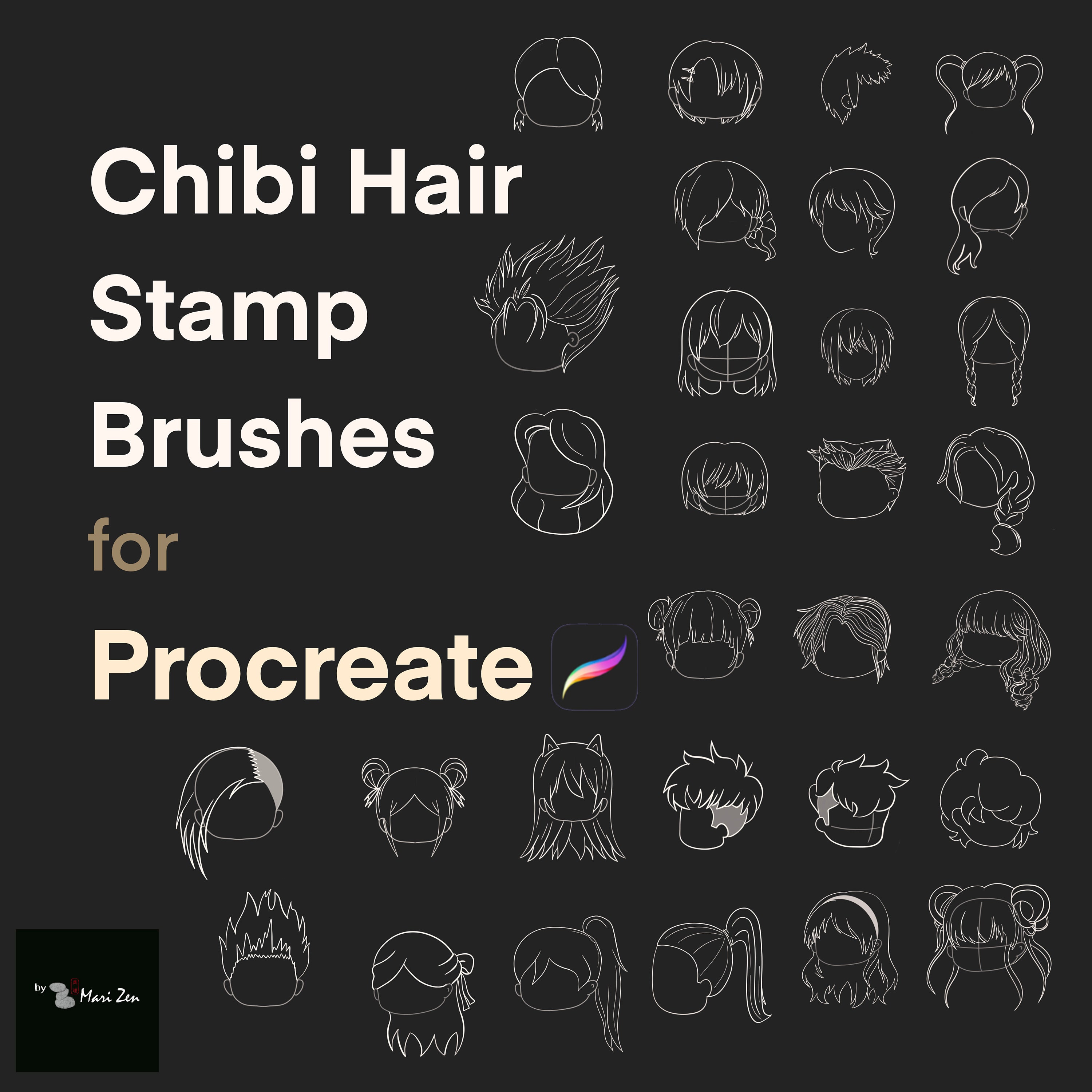 30 Anime Hair Stampsprocreate Stampsanime Hairstyles 