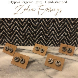 Hand-Stamped Clay Astrology Zodiac Stud Earrings