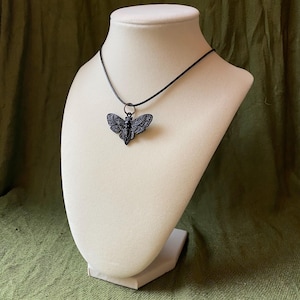 Black Death’s Head Moth Rope Necklace- Witchy, Whimsigoth, Halloween