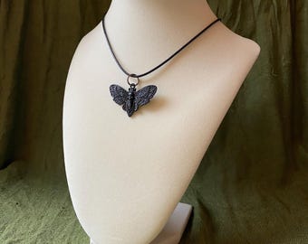 Black Death’s Head Moth Rope Necklace- Witchy, Whimsigoth, Halloween