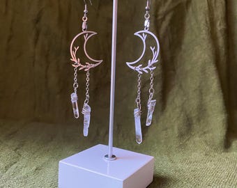 Whimsigoth Crescent Quartz Dreamcatcher Earrings
