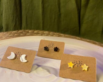 Fairycore Mother of Pearl Celestial / Flower Hypo-Allergenic Stud Earrings