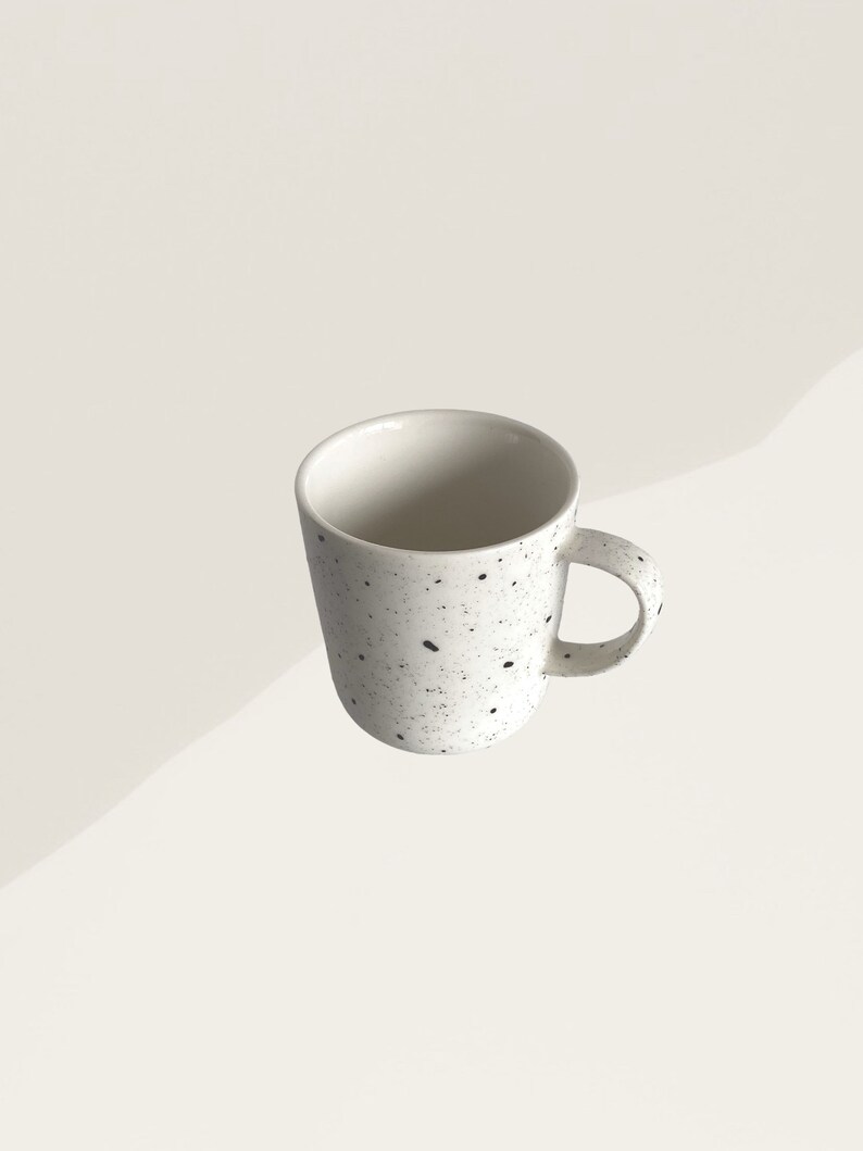 handmade black speckled design white earthenware mug / cup image 4