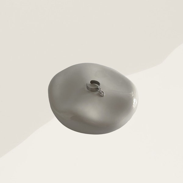 bague minimaliste réglable argentée en acier inoxydable avec pendentif maille double nervuré argenté