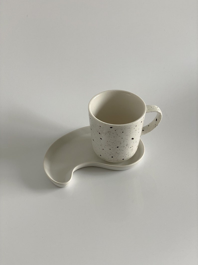handmade black speckled design white earthenware mug / cup image 5