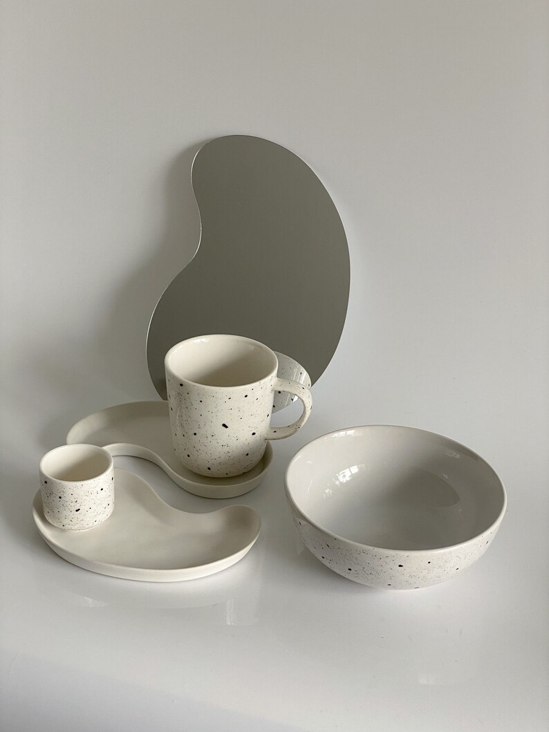 handmade black speckled design white earthenware mug / cup image 8