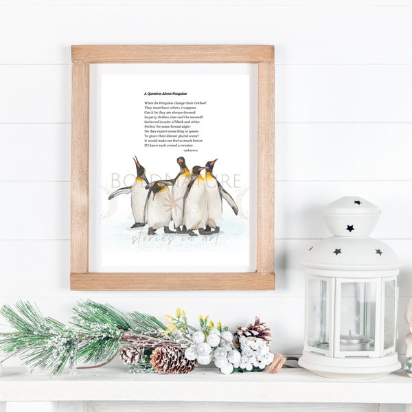 Illustrated Penguin children's poem, Christmas, winter holiday digital download