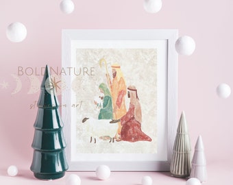 Shepherds, Modern Minimalist Nativity print, Christmas digital download