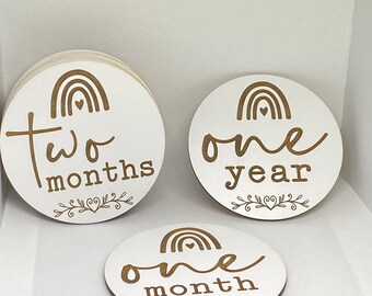 Hito del bebé, hito mensual de madera, personalizado, bebé, madera, regalo, disco, placa, letreros, primer año del bebé
