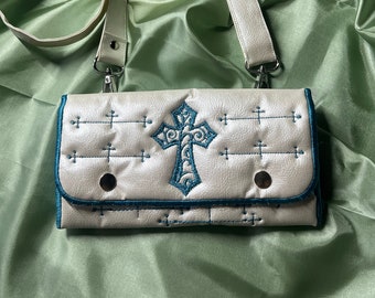 Ladies 8” convertible crossbody bag -teal cross