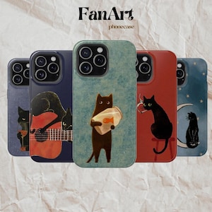 Black Cat Phone Case, Smoking Night Vibes Casing For Iphone, Samsung, Magsafe Available