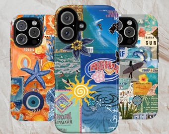 Beach Vibes Phone Case – Y2K Surf Magazine Collage with Bold Colors, iPhone 17 16E 15 14 13 12 11 Pro Max, Samsung S26, S24 S23 S22