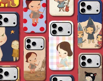 Moody Japanese Artist Girl Phone Case, Yoshitomo Nara Inspired Aesthetic Art Case for iPhone & Samsung, MagSafe Available