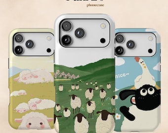 Kawaii Sheep Phone Case, Farm Animals, Grassland Herd Cover for iPhone Samsung