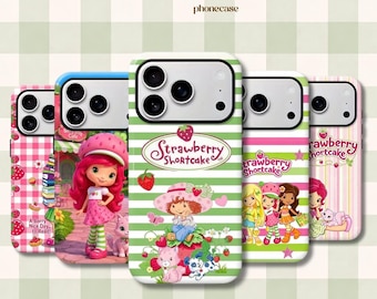Coquette Strawberry iPhone Case, Pink Gingham Phone Cover, Cute Cottagecore Aesthetic for iPhone 11–17, 17E , Magsafe Available