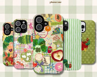 Very Hungry Caterpillar Fruit Collage Phone Case | Whimsical Pastel Patchwork Tough Cover for iPhone, Samsung